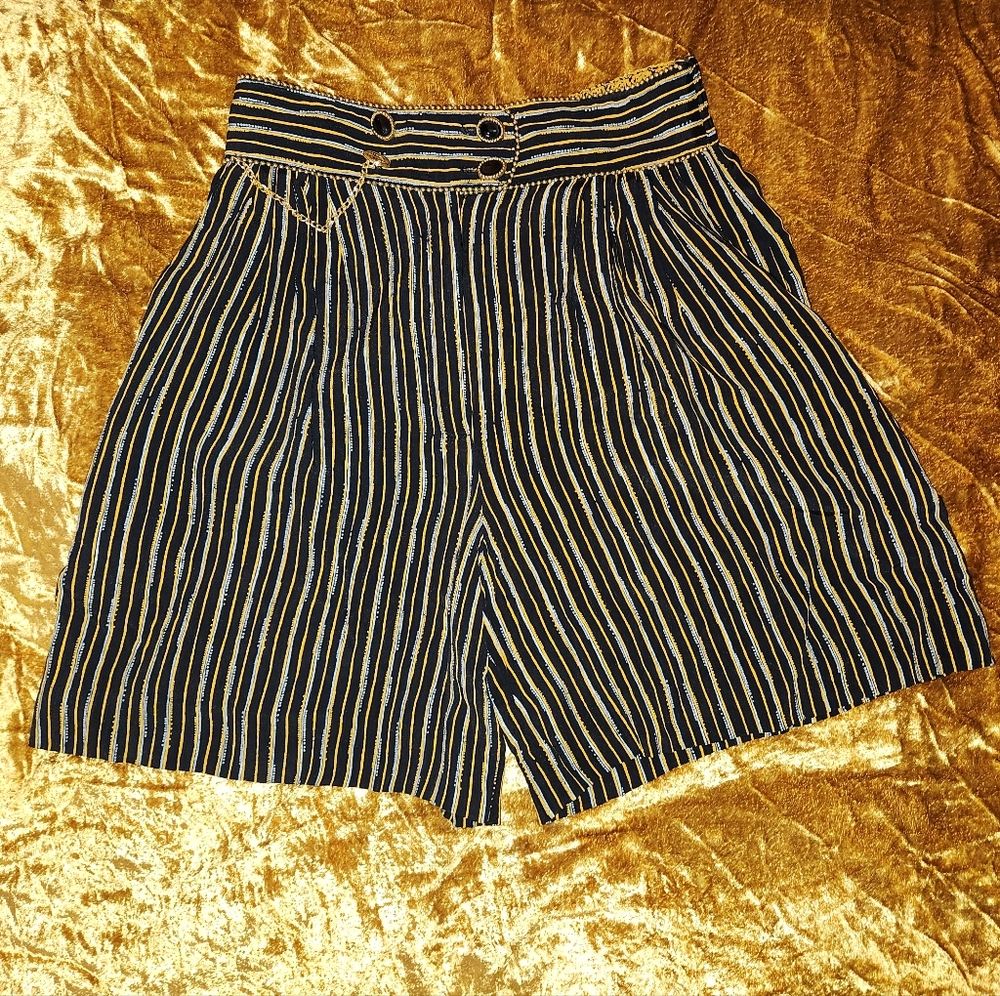 Vintage 1980s Black & Gold High-Rise Striped Trouser Shorts by Platinum Petites